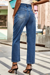 Distressed Buttoned Jeans with Pockets - Trendsi - Flyclothing LLC