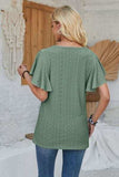Eyelet Applique V-Neck Cap Sleeve T-Shirt - Trendsi - Flyclothing LLC