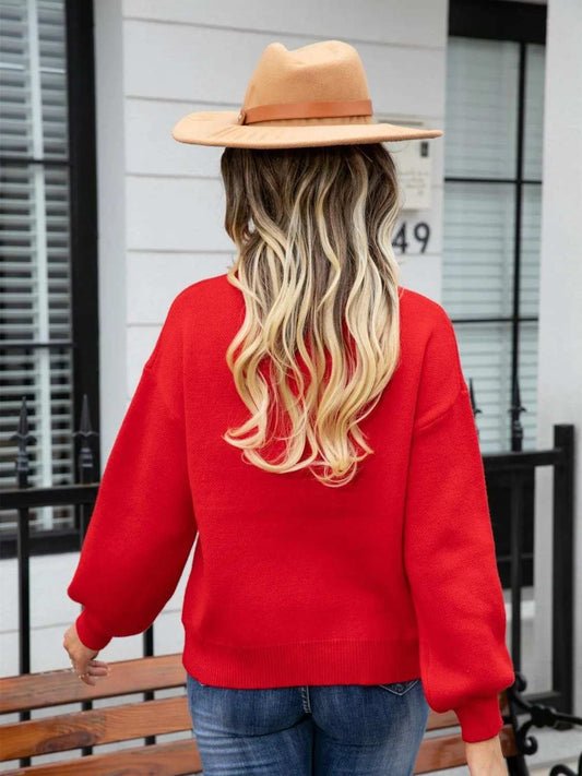 Heart Graphic Round Neck Sweater - Trendsi - Flyclothing LLC