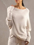 Full Size Boat Neck Batwing Sleeve Knit Top - Trendsi - Flyclothing LLC