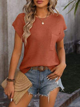 Pocketed Round Neck Cap Sleeve Sweater - Trendsi - Flyclothing LLC