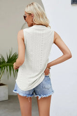 Notched Neck Curved Hem Eyelet Tank - Trendsi - Flyclothing LLC