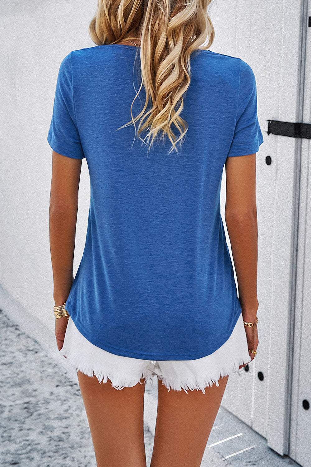 V-Neck Short Sleeve T-Shirt - Trendsi - Flyclothing LLC