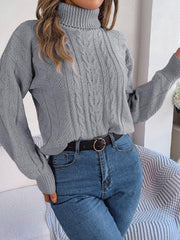 Cable-Knit Turtleneck Sweater - Trendsi