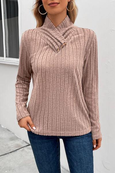 Ribbed Turtleneck Long Sleeve Sweater - Trendsi