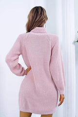 Buttoned Turtleneck Long Sleeve Sweater Dress - Trendsi - Flyclothing LLC