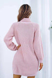 Buttoned Turtleneck Long Sleeve Sweater Dress - Trendsi - Flyclothing LLC