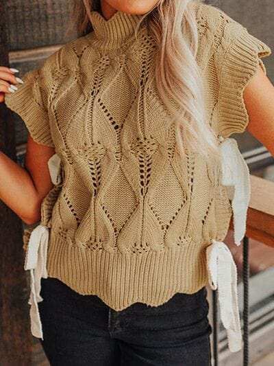 Openwork Turtleneck Sweater Vest - Trendsi - Flyclothing LLC