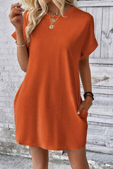 Pocketed Round Neck Short Sleeve Dress - Trendsi - Flyclothing LLC