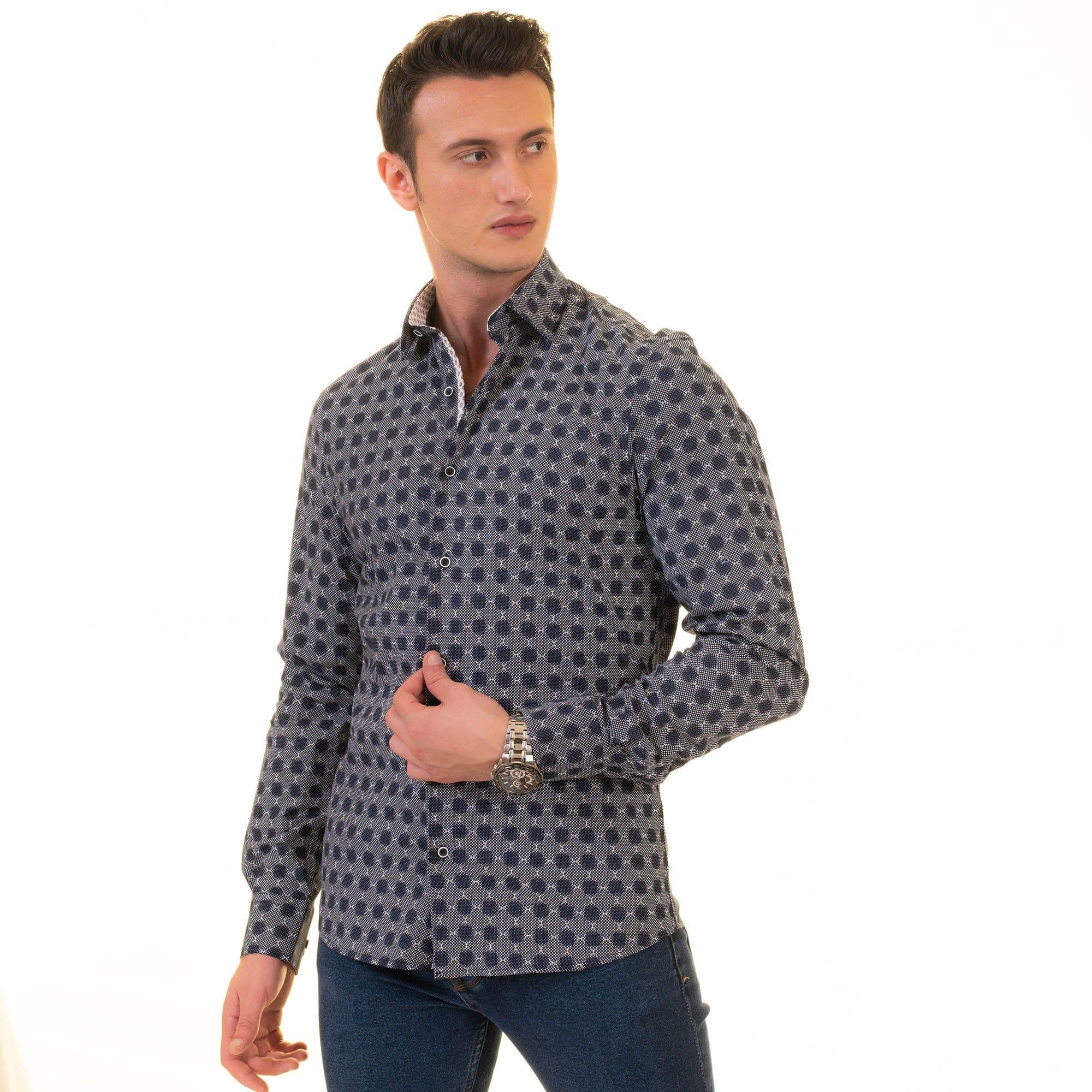 Gravity Homme Men's Long Sleeve Button Down / Shagreen Noir C14 - Gravity Homme