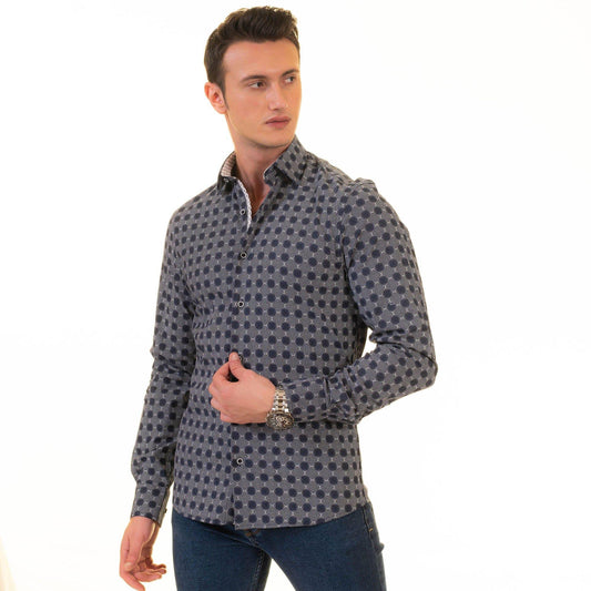 Gravity Homme Men's Long Sleeve Button Down / Shagreen Noir C14 - Gravity Homme