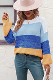 Round Neck Color Block Ribbed Pullover Sweater - Trendsi - Flyclothing LLC