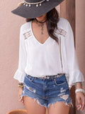 Cutout V-Neck Flounce Sleeve Blouse - Trendsi - Flyclothing LLC
