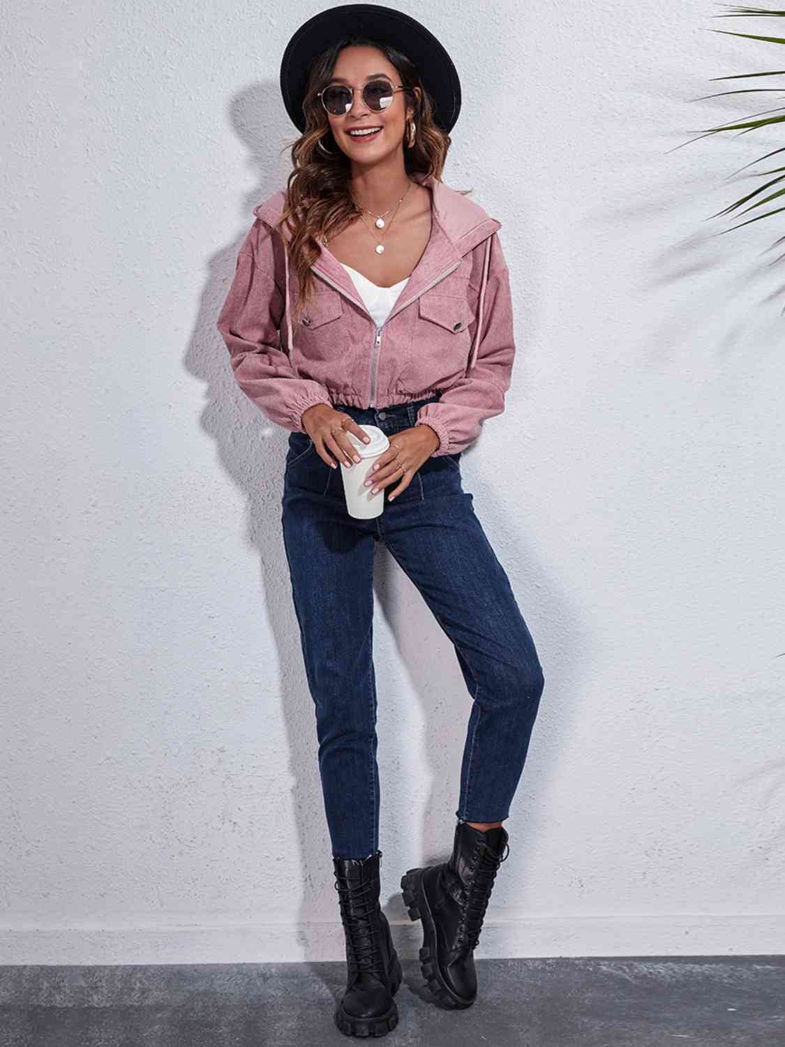 Drawstring Hooded Zip Up Jacket with Pockets - Trendsi - Flyclothing LLC