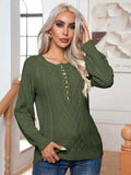 Cable-Knit Round Neck Buttoned Sweater - Trendsi - Flyclothing LLC