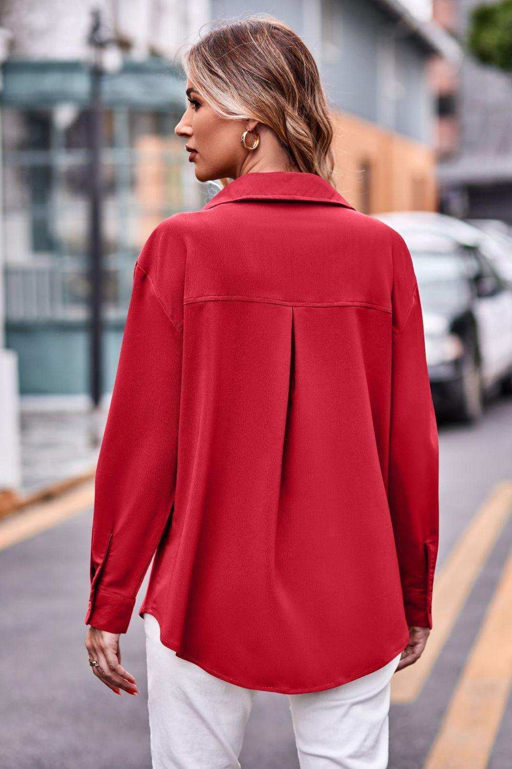 Dropped Shoulder Longline Shirt with Pockets - Trendsi - Flyclothing LLC