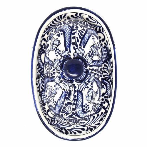 Handmade Pottery Butter Dish, Blue Flower - Encantada - Encantada