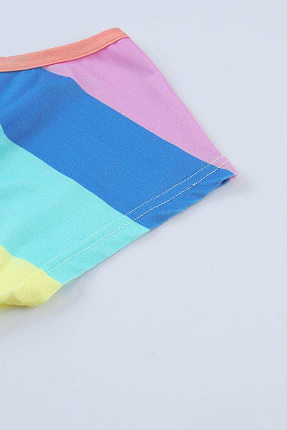 Multicolored Stripe Round Neck Romper - Trendsi - Flyclothing LLC