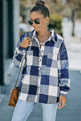 Plaid Button Up Dropped Shoulder Jacket - Trendsi - Flyclothing LLC