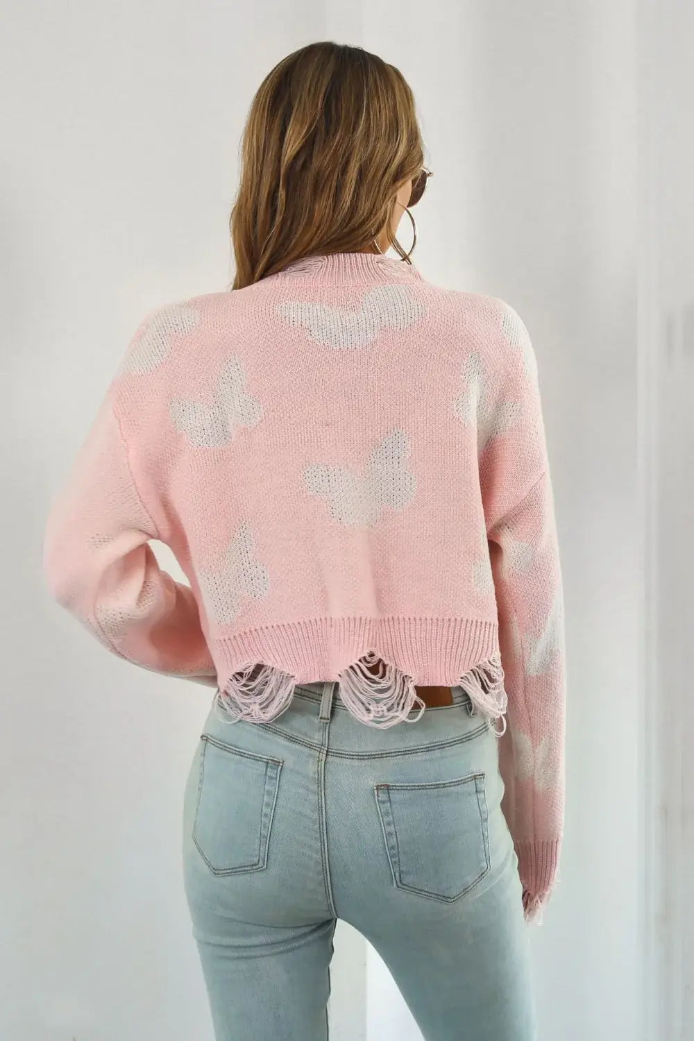 Printed Round Neck Ribbed Long Sleeve Sweater - Trendsi - Flyclothing LLC