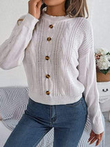 Cable-Knit Buttoned Round Neck Sweater - Trendsi - Flyclothing LLC