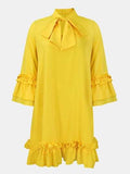 Frill Tie Neck Three-Quarter Sleeve Dress - Trendsi - Flyclothing LLC