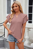 Eyelet Notched Short Sleeve T-Shirt - Trendsi - Flyclothing LLC