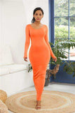Round Neck Long Sleeve Maxi Wrap Dress - Trendsi - Flyclothing LLC