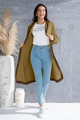 Button Up Contrast Trim Hooded Cardigan - Trendsi
