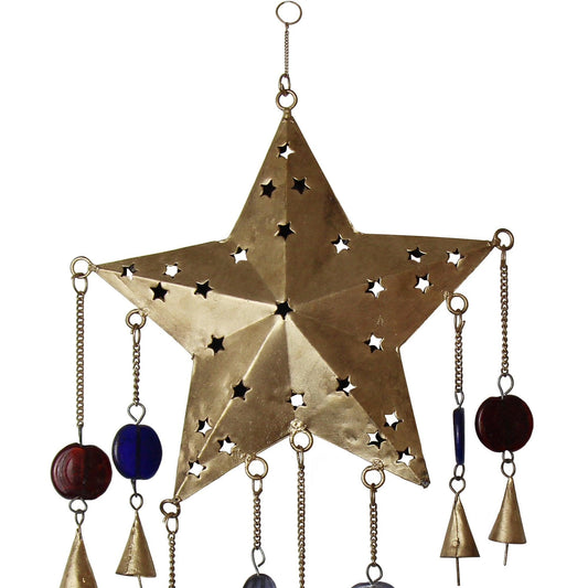 Handcrafted Ornate Star Chime, Recycled Iron and Glass Beads - Asha Handicrafts