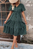 Printed Buttoned V-Neck Flutter Sleeve Dress - Trendsi - Flyclothing LLC