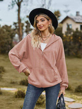 Zip Up Drawstring Long Sleeve Hooded Jacket - Trendsi - Flyclothing LLC