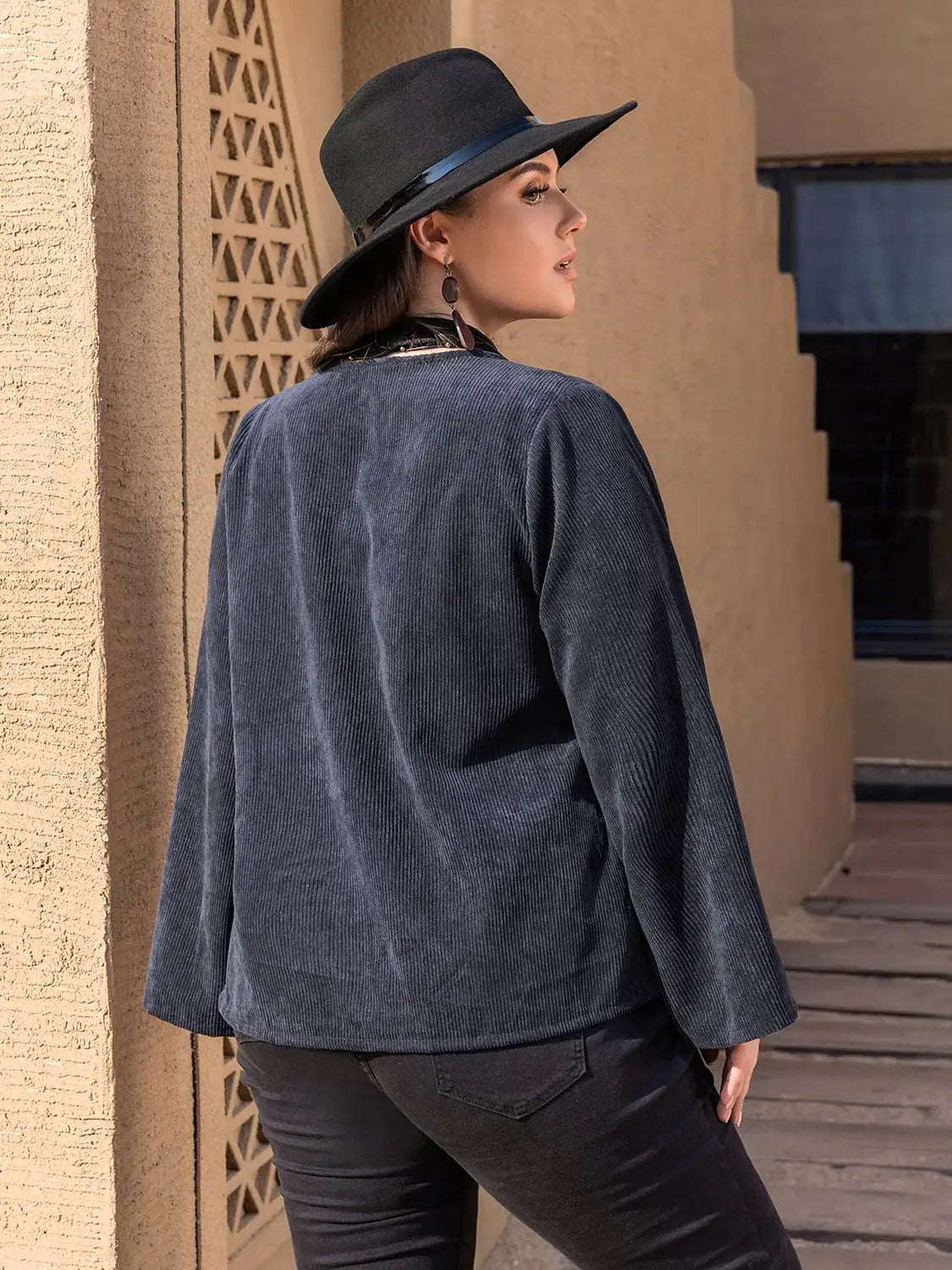 Plus Size Embroidered Open Front Jacket - Trendsi - Flyclothing LLC