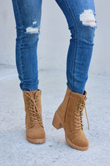 Forever Link Lace-Up Zipper Detail Block Heel Boots - Trendsi