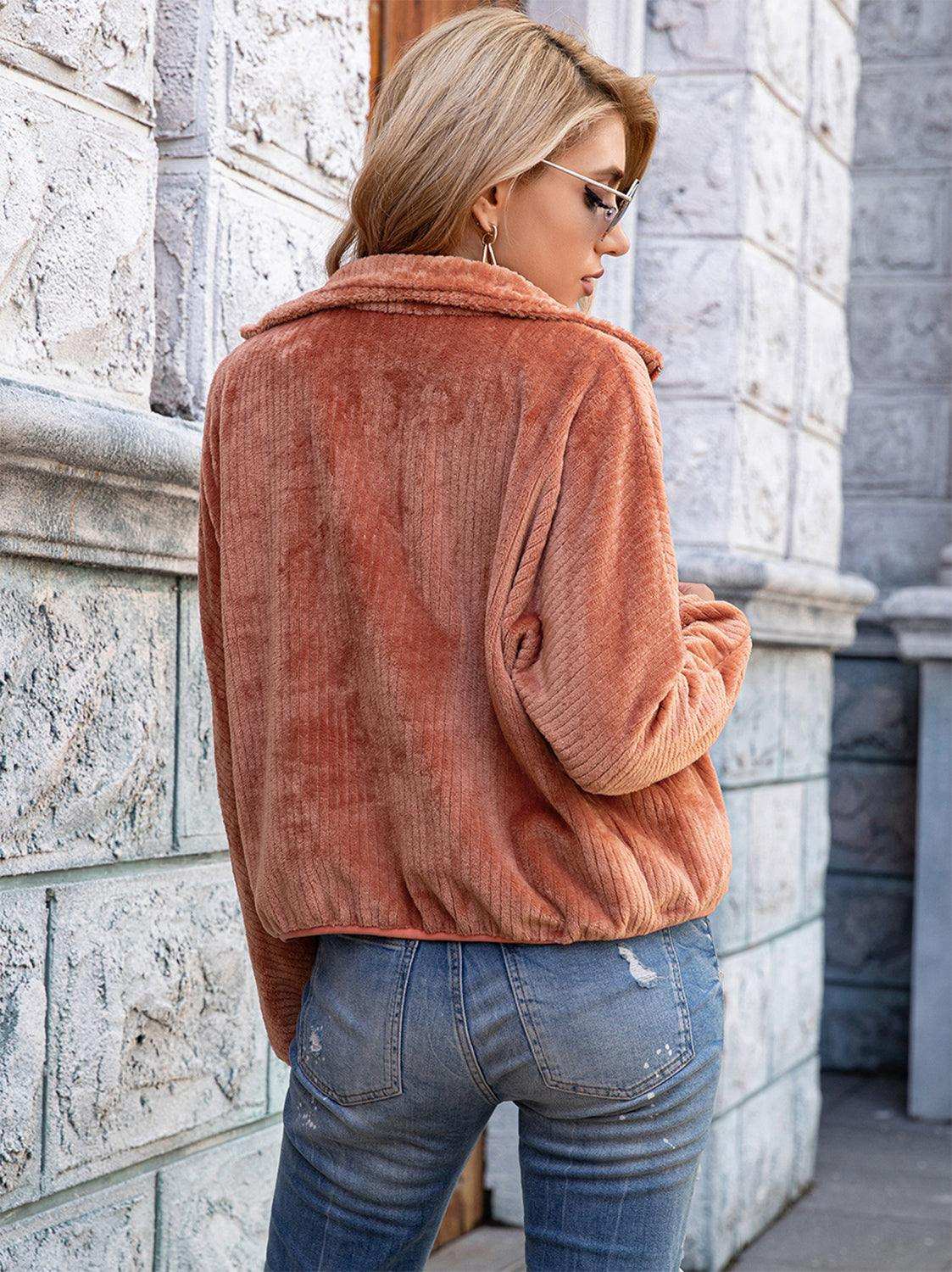 Zip-Up Collared Jacket with Pockets - Trendsi - Flyclothing LLC