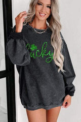 LUCKY Round Neck Dropped Shoulder Sweatshirt - Trendsi - Flyclothing LLC