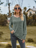 Round Neck Long Sleeve Buttoned T-Shirt - Trendsi - Flyclothing LLC