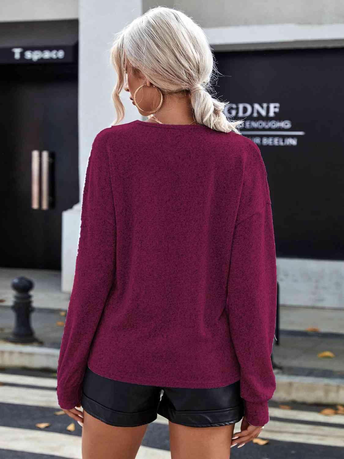 Lace Detail V-Neck Long Sleeve Top - Trendsi