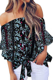 Tied Printed Off-Shoulder Half Sleeve Blouse - Trendsi - Flyclothing LLC