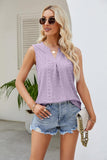 Notched Neck Curved Hem Eyelet Tank - Trendsi