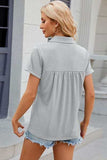 Ruched Johnny Collar Short Sleeve Blouse - Trendsi - Flyclothing LLC