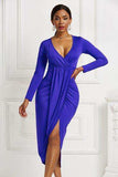 High-low Ruched Surplice Long Sleeve Dress - Trendsi - Flyclothing LLC