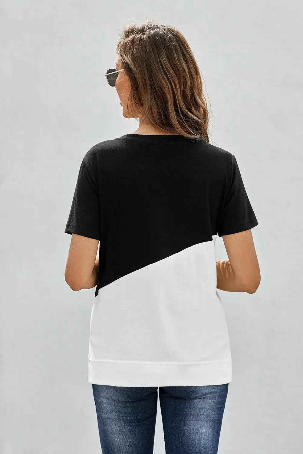 Two-Tone Round Neck Tee - Trendsi - Flyclothing LLC