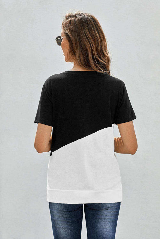 Two-Tone Round Neck Tee - Trendsi - Flyclothing LLC