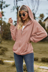 Cable-Knit Long Sleeve Hooded Jacket - Trendsi
