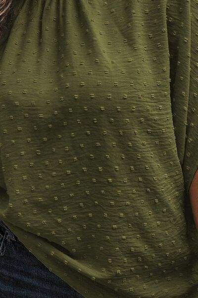 Plus Size Swiss Dot Tied Mock Neck Blouse - Trendsi - Flyclothing LLC