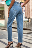 Distresssed Buttoned Loose Fit Jeans - Trendsi