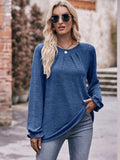 Long Flounce Sleeve Round Neck Blouse - Trendsi - Flyclothing LLC