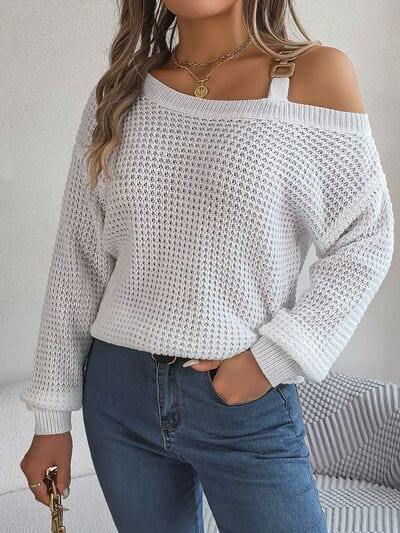 Asymmetrical Neck Long Sleeve Sweater - Trendsi