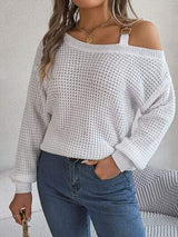 Asymmetrical Neck Long Sleeve Sweater - Trendsi - Flyclothing LLC